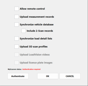 Caixa de diálogo de configurações do MyScanner (é preciso fazer login)